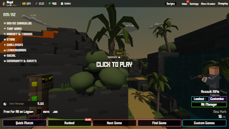 The same menu running the NM/NZ client.