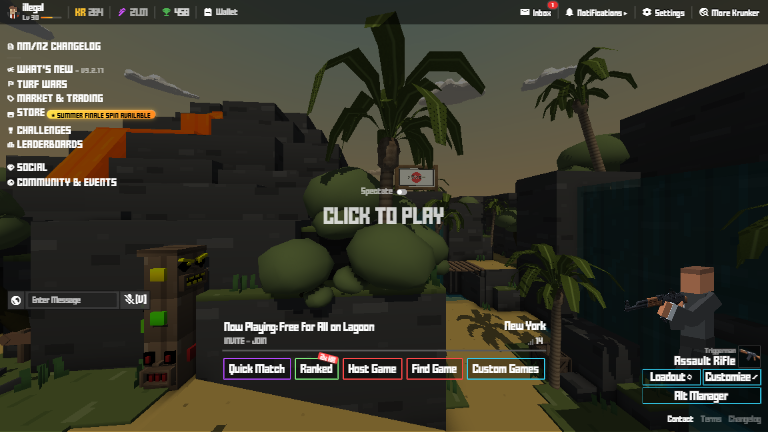 Krunker's stock in-game menu.